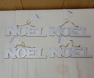 Set of 4 Wondershop NOEL Christmas Ornaments 7.5x2.5" White Glitter